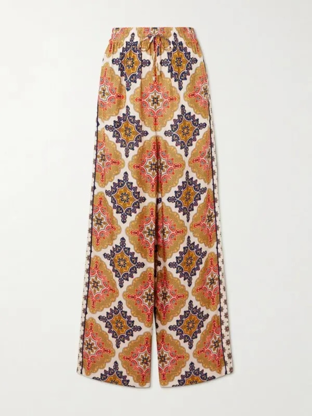 Cara Cara Amalfi Printed Satin-Twill Wide-Leg Pants, Size Small